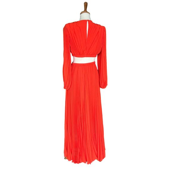 Michael Costello Orange Plunging Gown Orange XS Pleated Designer Slit $388 NEW - Picture 6 of 8